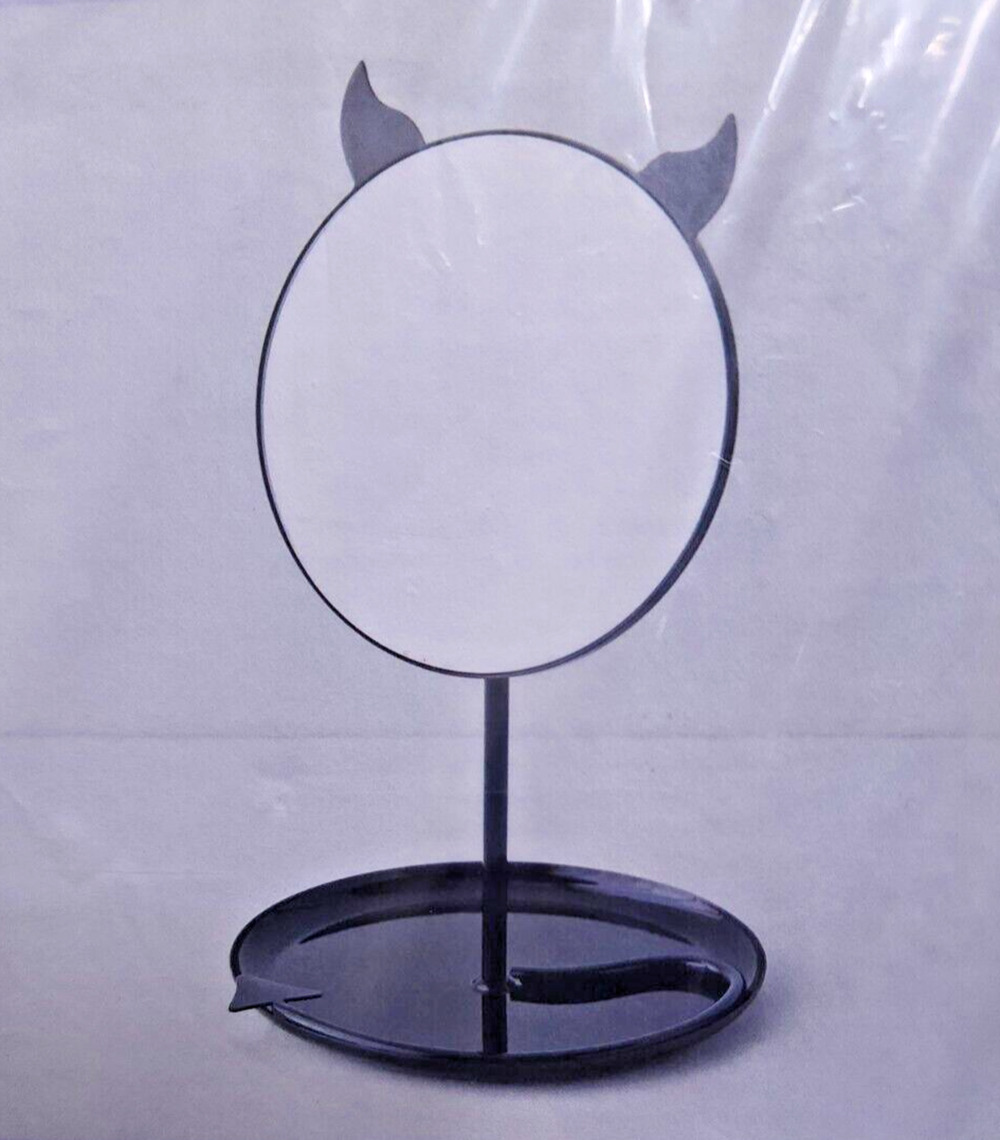 Makeup Mirror 7" Jewelry Black Single Sided Vanity Tabletop w/ Goth Devil Horns